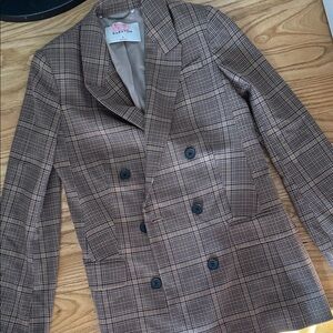 Beige Plaid Blazer / Oversized